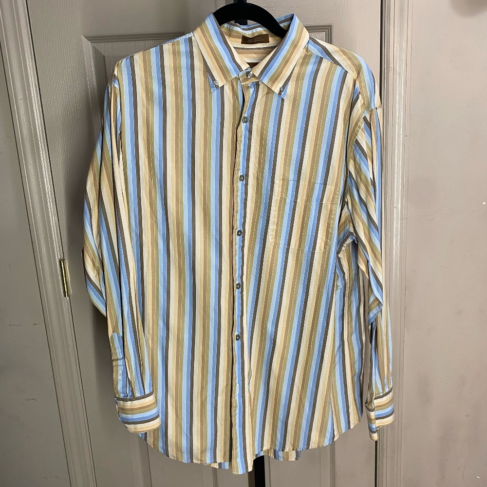 Tasso Elba Mens Stripe Button Down Dress Shirt size L